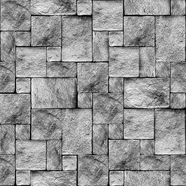 Imagem de Papel De Parede Adesivo Efeito Pedra Natural Quadrados Cinza 12m