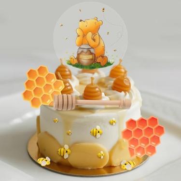 Imagem de Z1juce Vintage Winnie Cake Topper - Acrylic Cake Toppers Includes Insert Sign Honeycomb Pieces Honey Stick Resin Bees for Baby Shower Birthday Decorations Winnie Birthday Party Cupcake Dessert Decor