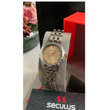 Imagem de relógio feminino prova dágua rose gold com prata pequeno/médio seculus-Feminino