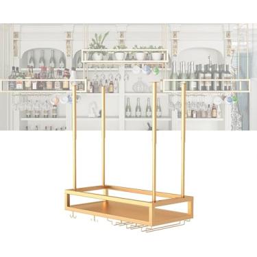 Imagem de Rack De Vinho Pendurado Na Parede Com Suporte Para Copos De Vinho Bar Flutuante Prateleira De Exibição De Garrafas De Licor Mini Bar Wine Racks Para Garrafas De Vinho Para Bar, Gold, 150cm