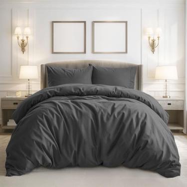 Imagem de Pure Bedding Capa de edredom King Size – Conjunto de cama extramacia de 3 peças, inclui 1 capa de edredom de 264 x 234 cm com fecho de zíper e 2 fronhas, edredom não incluído, cinza escuro