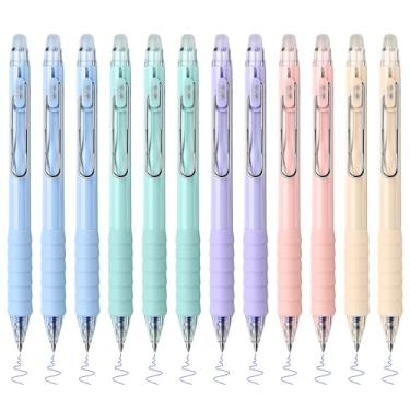 Imagem de M&G 12 canetas de gel apagáveis, canetas de tinta azul retráteis com borrachas transparentes, caneta de escrita lisa de ponta fina de 0,5 mm para anotações e palavras cruzadas (tinta azul)