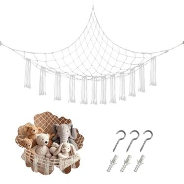 Imagem de Rede de canto para animais de pelúcia de 150 x 119 cm, rede de pelúcia para canto grande, suporte de rede de algodão para casa, quarto, parede, decoração de quarto (branca)