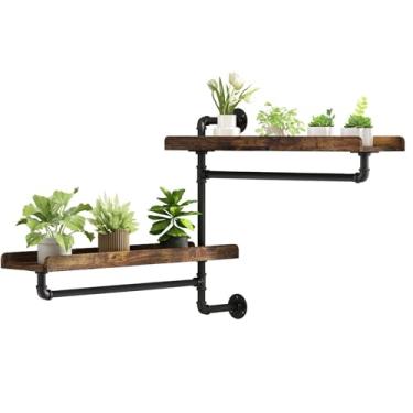 Imagem de Prateleiras flutuantes giratórias para parede com armazenamento potente, prateleiras de plantas de janela estilo fazenda com tubo industrial, suporte de carga forte, prateleira de plantas feita de