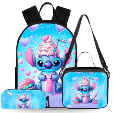 Imagem de Kit Mochila Escolar Reforcada Infantil Sticth Sorvetinho azul - LC BRA