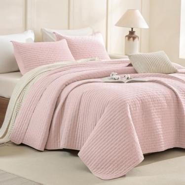 Imagem de CozyTide Colcha King extragrande 120 x 120, 100% algodão lavado em pedra, leve, grande, grande, conjunto de 3 peças, rosa claro, extragrande, moderno, California King, ultramacio