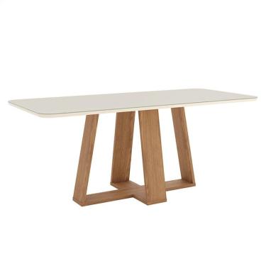Imagem de Mesa de Jantar Lins 200 cm Canto Arredondado com Vidro Nature Off White - Henn