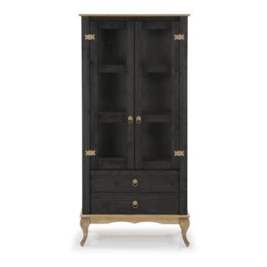Imagem de Cristaleira 2 portas 2 gavetas com vidro lateral - Denk, Preto