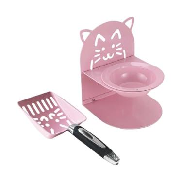 Imagem de Ｂｅｓｇａ Tigela elevada para gatos, pá para areia de gatos, peneira ergonômica e prática para cocô de gatinhos, pá de malha com alça para casa, Rosa