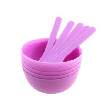 Imagem de CXMTECH 5 peças ferramentas para fazer geleca tigela de plástico PP roxo com colher de mistura de cola, faça você mesmo, máscara de maquiagem de beleza, tigela de geleca para artesanato