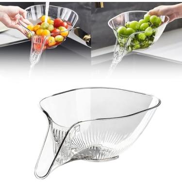 Imagem de Cesta de drenagem multifuncional com bico, coador de drenagem de pia de cozinha de plástico com filtro removível, funil de cesta de drenagem, tigela de escorredor para macarrão de salada de legumes,