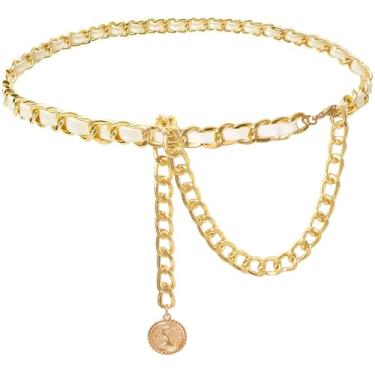 Imagem de Liutufy Cintos femininos modernos de tecido flocado em camadas corrente de cintura de metal para colete social jeans, XL: 59 in/150 cm, Metal não precioso