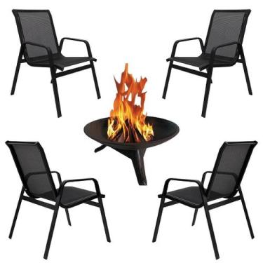 Imagem de Kit 4 Cadeiras Sevilha Tela Sling com Lareira de Ferro - NossaKasa, Pr