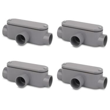Imagem de CKVIHAV Pacote com 4 corpos de conduíte de PVC rígido de 3/10.2 cm, tipo T slip x slip PVC com tampa e junta, cinza