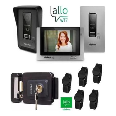 Imagem de Kit Videoporteiro WiFi Allo wT7 Intelbras Fechadura Elétrica e Acesso 