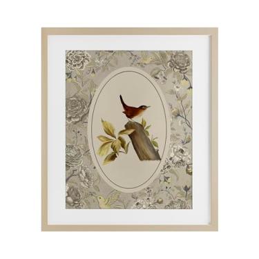 Imagem de Stupell Industries Impressão emoldurada de pássaro empoleirado e toile bétula sob vidro por Radhika Modi, 40 x 33