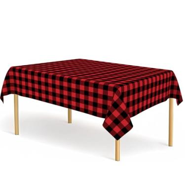 Imagem de CINSOEN Pacote com 4 toalhas de mesa xadrez vermelhas e pretas de plástico guingão vermelho para festas, descartáveis, 137 x 274 cm, capas de mesa retangulares à prova d'água para festa, chá de bebê