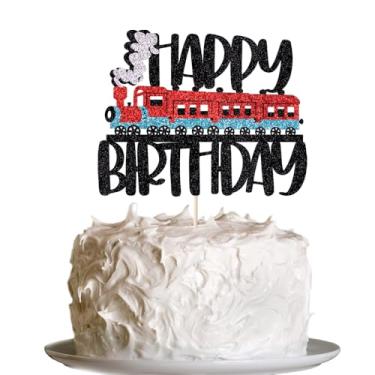 Imagem de Topo de bolo de trem de feliz aniversário com glitter, decoração de bolo com tema de travessia ferroviária, chá de bebê, crianças, menino, menina, artigos de festa de feliz aniversário
