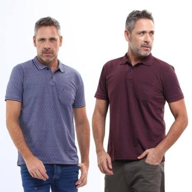 Imagem de Kit 2 Camisa Polo Masculina Pique Jacquard com Bolso Casual