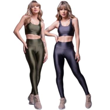 Imagem de Conjunto Top e Calça New Zig 3D Serra e Mar Kit com duas cores Para treino Academia Moda Fitness-Feminino