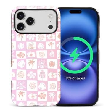 Imagem de ZHEGAILIAN Capa compatível com iPhone 16 (4g) Pro Max, [compatível com MagSafe], proteção de camada dupla, à prova de choque, design fosco elegante e resistente a arranhões - treliça de elemento rosa