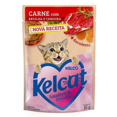 Imagem de Sachê Ração Úmida Kelcat Sabor Carne Com Ervilha e Cenoura 85g - Keldo
