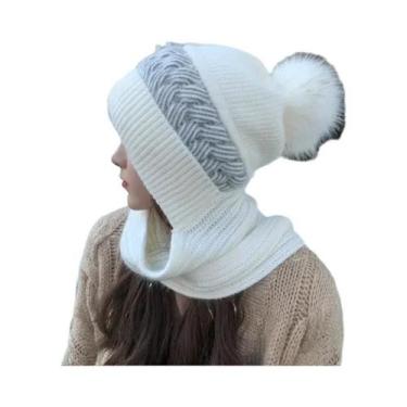 Imagem de Gorro De Lã Tricotado Espesso Para Mulheres Com Proteção Integrada Par