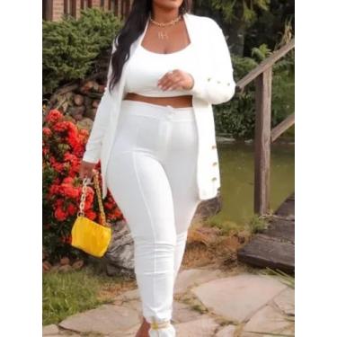 Imagem de Conjunto Plus Size 3 Peças Blazer + Cropped + Calça - Josy Modas, Bran