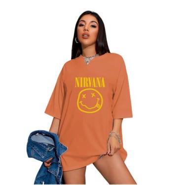 Imagem de Camiseta Oversized Feminina Banda Nirvana - FSL.CONF, Terracota, M