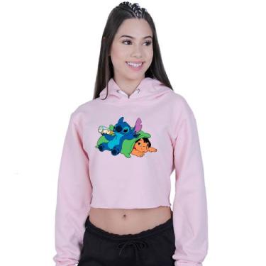 Imagem de Cropped Moletom Feminino Lilo Stitch Soneca - Lafre, Rosa claro, M