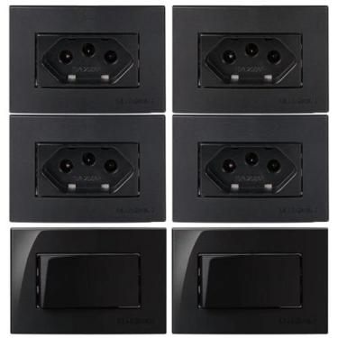 Imagem de 4 Tomada 3 Pinos 10a + 2 Interruptor Simples para Móvel Embutir Ebony 