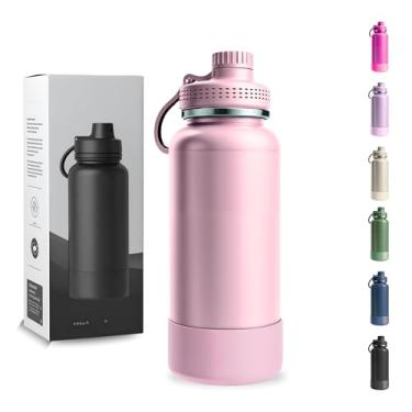 Imagem de Garrafa Térmica 1000ML - Duplamente Isolada a Vácuo, Aço Inox 304, Capa Protetora da Base de Silicone, Mantém Bebidas Gelada 24 horas e Quente 12 horas (Rosa Bebê Wide)