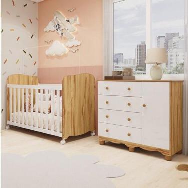 Imagem de Quarto de Bebê com Berço Americano e Cômoda 1 Porta 4 Gavetas 100% Mdf
