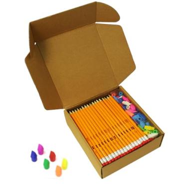 Imagem de S & E TEACHER'S EDITION Conjunto de 220 peças de lápis e borrachas, 172 lápis pré-afiados nº 2, com 48 tampas de borracha, lápis nº 2 HB apontado, 220/caixa.