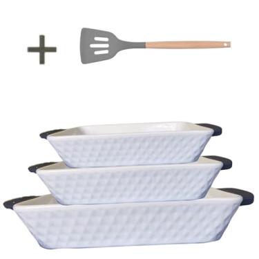 Imagem de Assadeiras e Travessas Retangulares Branca com Alça Silicone 3pçs Lepontine