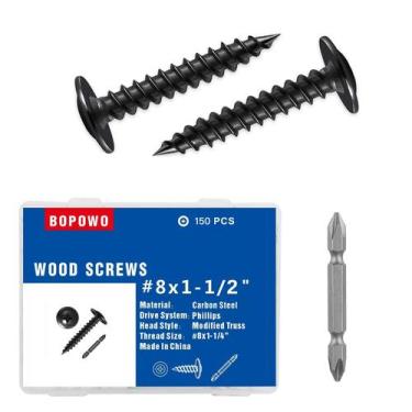 Imagem de Parafusos de madeira Bopowo Truss Head Black Zinc 8x3 .8 cm (150 unida