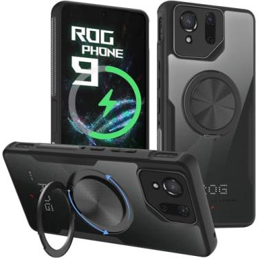 Imagem de HikerClub Capa para ROG Phone 9/9 Pro (2024), suporte magnético giratório 360 anel, padrão antiderrapante, resistente a arranhões, à prova de choque, preta