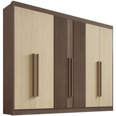 Imagem de Guarda Roupa Athos Ripado Castanho Linho 6 Portas 7 Gavetas DDoro - D'