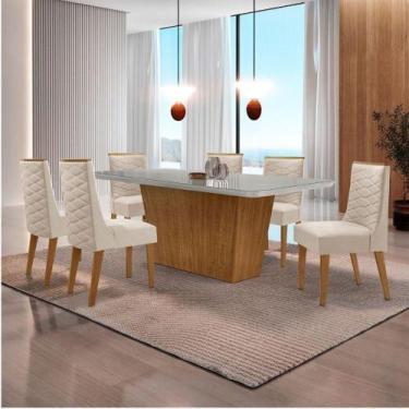 Imagem de Mesa Sala De Jantar Aida 180cm E 6 Cadeiras Safira Moderna Veludo Crem