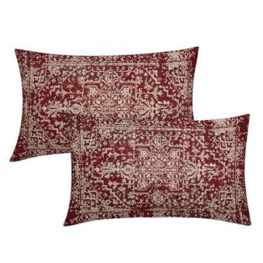 Imagem de Fronhas lombares boho, vermelho, bordô, 30,5 x 50,8 cm, bege, caramelo, cinza, marrom, para sofá, fazenda, estampa de carpete boêmio, étnico, retangular, fronhas para cama, pátio, ambientes externos