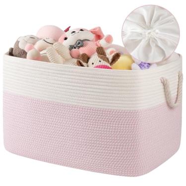 Imagem de OIASKET Caixa de brinquedo grande com tampa, caixas organizadoras dobráveis para crianças, cesto para meninos, meninas, berçário, armário, quarto, sala de jogos 60 x 42 cm x 35 cm, rosa