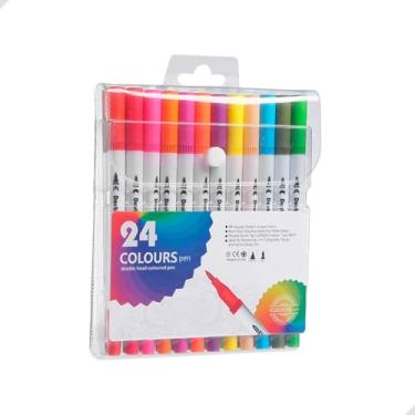 Imagem de Conjunto de Canetas Brush 24 36 60 80 100 Cores Sortidas, ponta dupla pincel e fina, canetas coloridas para lettering, desenho artístico, infantil, estojo ou maleta (24)