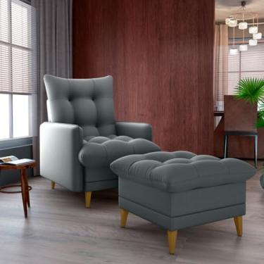 Imagem de Poltrona Do Papai Reclinável Confortável Com Puff Veludo Cinza