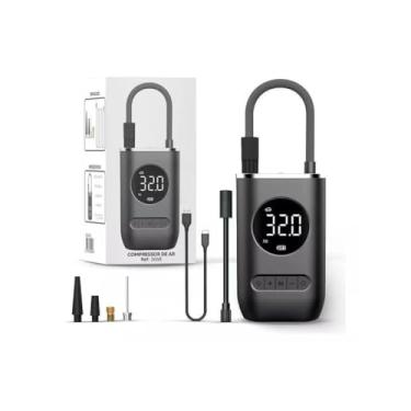 Imagem de Calibrador Compressor Bomba De Ar Portátil Digital com Lanterna LED para Encher Pneus de Carro, Moto, Bike, Bicicleta, Bola e Piscina Inflável