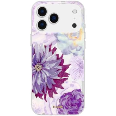 Imagem de SCORPIFY Capa para iPhone 17 Pro Max [compatível com MagSafe] com design floral roxo zinnia, linda capa de telefone magnética transparente para mulheres e meninas, [proteção contra quedas de grau MIL