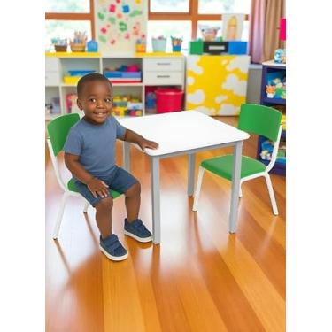 Imagem de Ecom Home - Conjunto Mesa Infantil e 2 Cadeiras Verde Claro Escolar Estudos Recreação Brinquedoteca Atividades