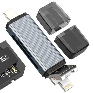 Imagem de Leitor de cartão SD para iPhone 16 15 14 Pro (4 em 3) adaptador micro USB Lightning TF Memory Stick acessório para câmera digital Flash Drive MicroSD Macbook Computador Hub externo tipo C para Apple