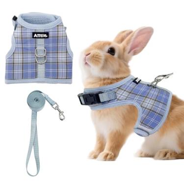 Imagem de AIITLE Conjunto de arnês e coleira de coelho à prova de fuga – Design de fita mágica, acolchoamento de malha com padrão xadrez leve, sem asfixia, sem puxão, para filhotes, gatos, ratos, esquilos