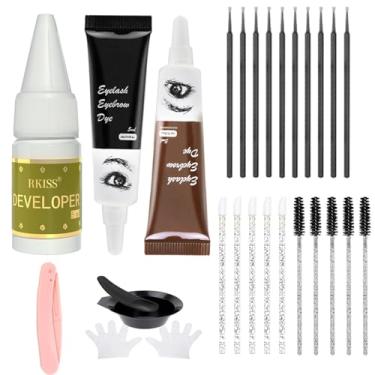 Imagem de RKISS Kit de cores de sobrancelha e cílios BEAUTY (preto e marrom) - efeitos instantâneos/uso doméstico ou salão/até 8 aplicações/com pincel/seguro e fácil de usar