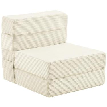 Imagem de JKMAX Sofá-cama dobrável de tamanho único - Cadeira conversível 4 em 1 - Sofá Futon de Espuma de Memória de Alta Densidade - Cama Dobrável para Sala de Estar Quarto (Bege)